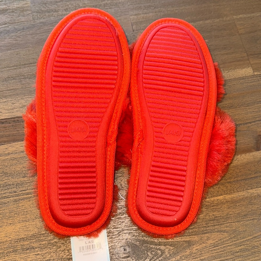 Cat & Jack Youth Girls Orange/Brooklyn Crossband Fur Slippers, Large 4/5, NWT - Picture 4 of 4